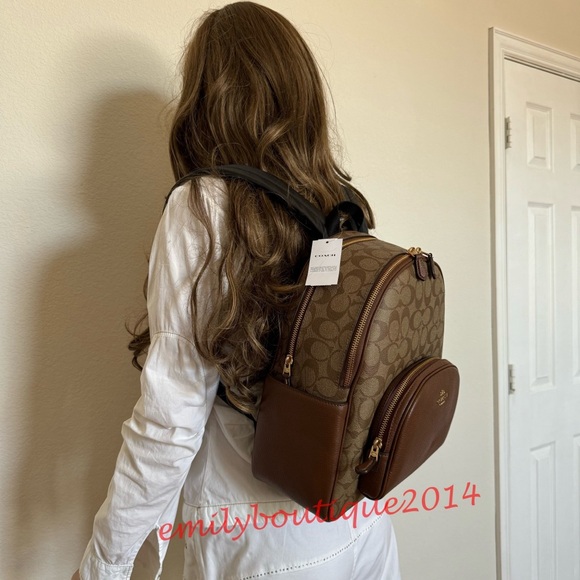 NWT Coach 5671 Court Backpack In Signature Canvas Khaki Saddle Brown Medium Bag - Picture 7 of 16